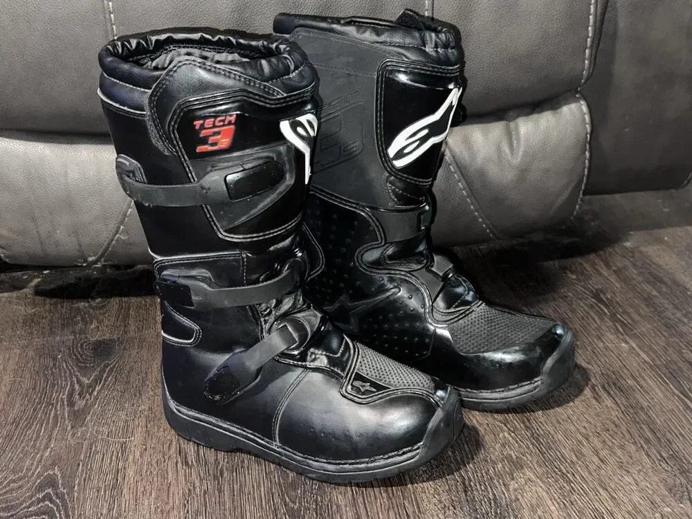 Alpinestars Youth Tech 3s Kids Motocross Dirt Bike Boots Kids Size 4 Black